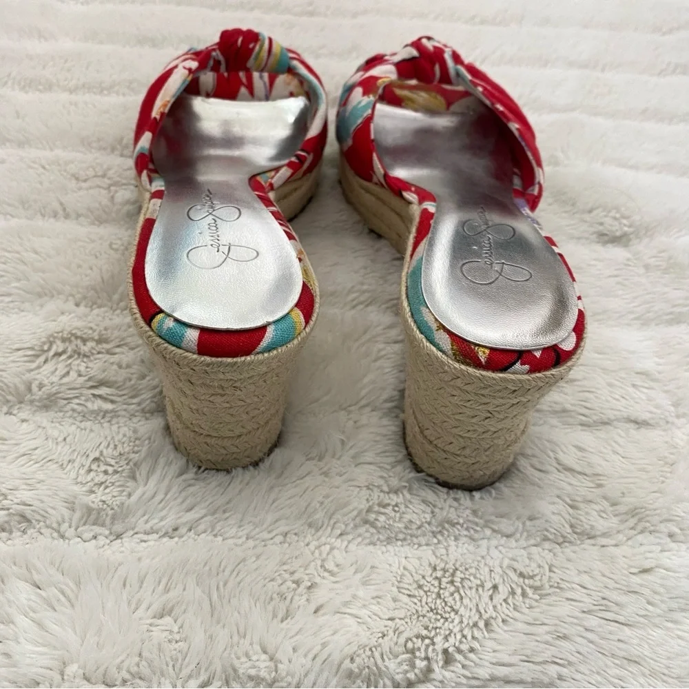 Jessica Simpson Red Floral Espadrille Wedges Size 8.5